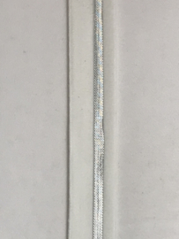 Elastisch  tresband  wol/ wit   met streep zilver  20 mm
