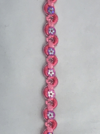 zigzag band met bloem palletjes fuchsia  roze   €1.25