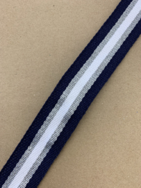 Tassenband katoen 30 mm streep   Donker blauw