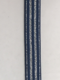 gestreept 20 MM  donker blauw  met zilveren strepen € 1,75 per meter