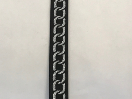 Elastiek ketting jacquard  zwart /zilver 20 mm breed € 2,25per meter