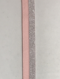 Elastisch  tresband  licht roze    zilver      15 mm
