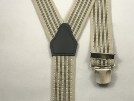 Bretels zware kwaliteit (3) clips beige met  4 zwarte  strepen