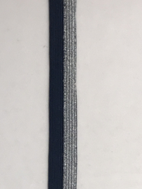 Elastisch  tresband  donkerblauw     zilver      15 mm
