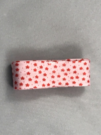 Biais band katoen licht roze met bloemetjes