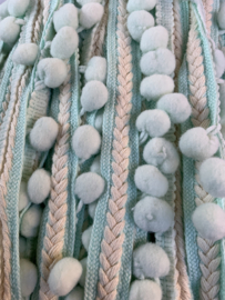 Bolletjes band mint groen met ecru randje € 2,50 per meter