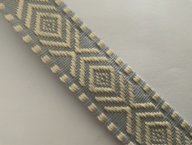 tassenband ,  jacquard 38mm breed.grijsblauw   /ecru