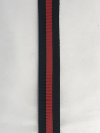 gestreept band zwart /rood/zwart 20 mm €1,50