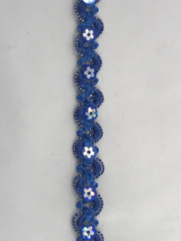 zigzag band met bloem palletjes kobalt   €1.25