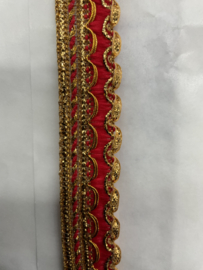 Band goud met rood € 2,95 per meter