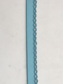 biaisband met  kantje  met effen licht turquois  €1,75 per meter