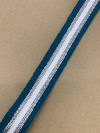 Tassenband katoen 30 mm streep   Petrol