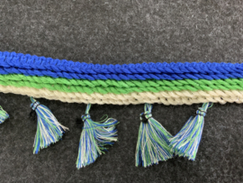 Kwastjesband 7 cm        Kobalt/groen/ecru