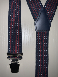 Bretels zware kwaliteit (3) clips donker blauw met  4 rode  strepen