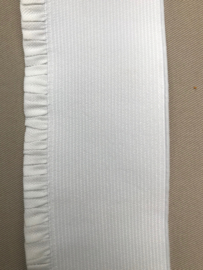 Elastiek uni kleuren 6   cm breed met ruche wit