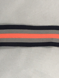 gestreept band   Donker blauw / grijs/ neon oranje     30 mm    € 2,50 per meter