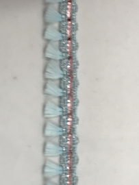 franje 20 mm    licht blauw   met zilver    € 1,50 per meter