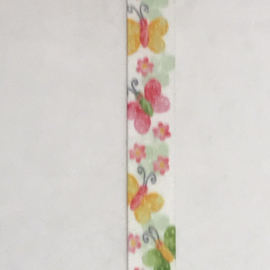 wit met gele en Fuchsia en groene  vlinders   € 2,25 per meter
