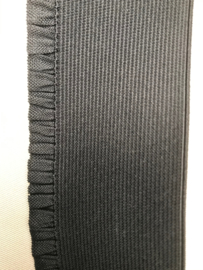 Elastiek uni kleuren 6   cm breed met ruche zwart