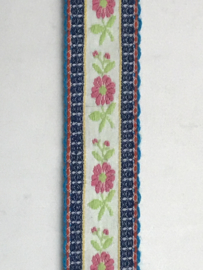 blauw / wit met roze bloemen      30  mm     €  2,75 per  meter
