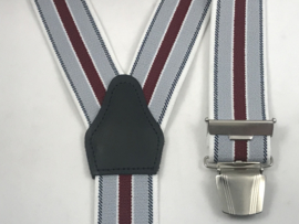 Bretels zware kwaliteit (3) clips licht grijs met bordo streep