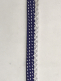 biaisband met  kantje  paarsblauw met  witte stippen  €1,75 per meter
