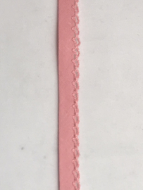 biaisband met  kantje  met effen  licht roze  €1,75 per meter