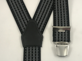 Bretels zware kwaliteit (3) clips zwart met  4 witte strepen