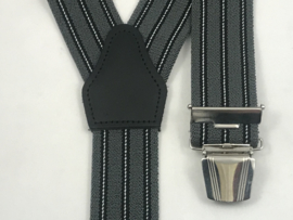 Bretels zware kwaliteit (3) clips licht grijs met  3 zwarte   strepen