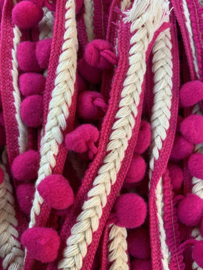 Bolletjes band fuchsia met ecru randje € 2,50 per meter