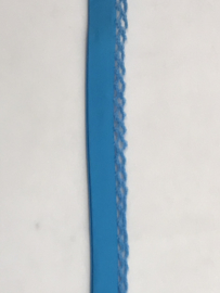 biaisband met  kantje  met effen donker   turquois  €1,75 per meter