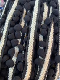 Bolletjes band zwart met ecru randje € 2,50 per meter