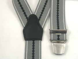 Bretels zware kwaliteit (3) clips licht grijs met donker grijze  streep