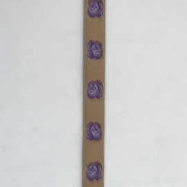 Band met roosjes  beige met paars 10 mm   €  1,75  per meter