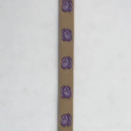 Band met roosjes  beige met paars 10 mm   €  1,75  per meter
