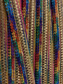Band goud met gekleurd   € 2,95 per meter multi kleur