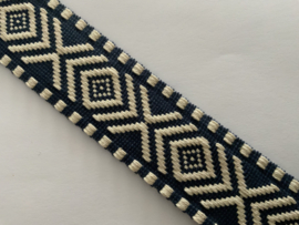 tassenband ,  jacquard 38mm breed.blauw  /ecru