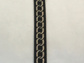 Elastiek ketting jacquar zwart/ goud  20 mm breed € 2,25per meter