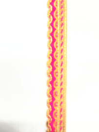 Band goud met fuchsia    € 2,95 per meter multi kleur