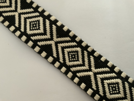 tassenband ,  jacquard 38mm breed.zwart  /ecru