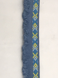 franje met multi,  denim  blauw   €1.50 per meter