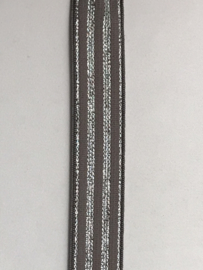gestreept 20 MM  taupe  met zilveren strepen € 1,75 per meter