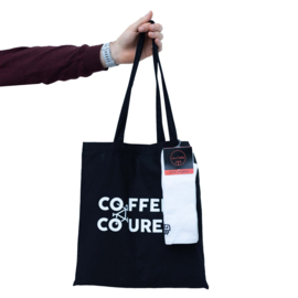 Tote bag 'coffee coureur' + hoge witte fietssok 'coffee ride'