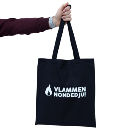 Tote bag 'vlammen nondedju' + hoge witte fietssok 'vlammen'