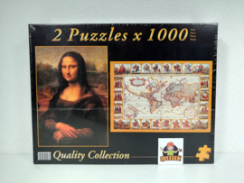 Quality Collection Puzzels - Mona Lisa & Wereldkaart - 2 x 1000 Stukjes
