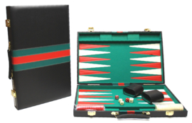 Backgammon Koffer Zwart met Groen/Rode Bies - 38 cm