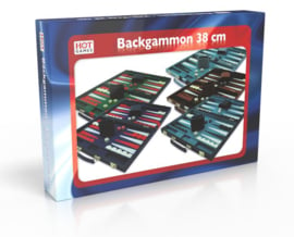 Backgammon Koffer Zwart met Groen/Rode Bies - 38 cm