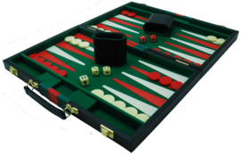 Backgammon Koffer Zwart met Groen/Rode Bies - 38 cm