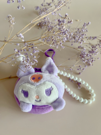 Kuromi Plush Pearl Lanyard Mini Wallet