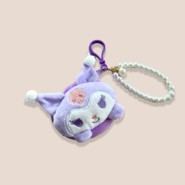 Kuromi Plush Pearl Lanyard Mini Wallet